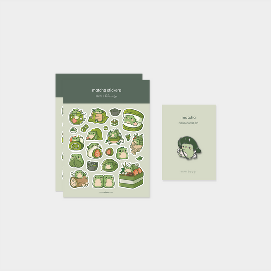 matcha pin and sticker bundle